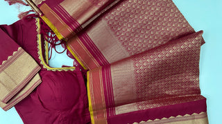 Pure   kanjivaram mustard  silk saree with prestitched blouse