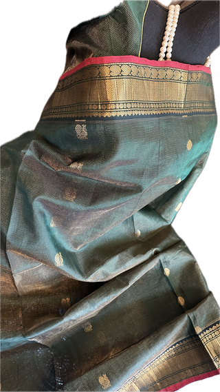 Green Kanchi handloom Traditional Silk cotton vairaoosi saree with stitched blouse usa