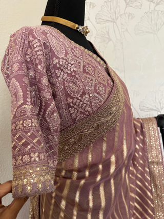 Pure party wear Organza Embroidered with stitched blouse - party wear Organza