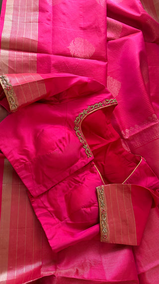Pure Soft Silk Saree pink silk saree with embroidered  Stitched Blouse Indian Saree Online USA Ready to Ship Saree Online USA Easy Drape