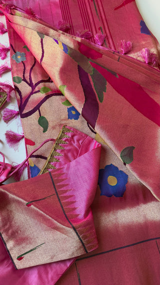Handloom Pure Lotus  Paithani silk saree online half over design usa paithani sarees usa comes with stitched pure paithani handloom blouse