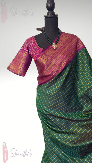 Pure Handloom Twill weave  kanjivaram silk saree pure antique zari weave  online ikat twill weave stitched blouse one of a kind elegant easy drape twill silk saree online shopping