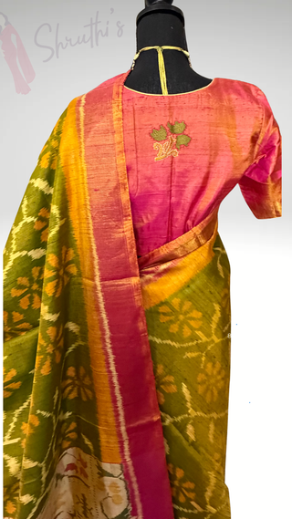Patola Silk Saree pure silk saree raw silk finish with stitched blouse Partywear pooja wear ready to ship Saree USA