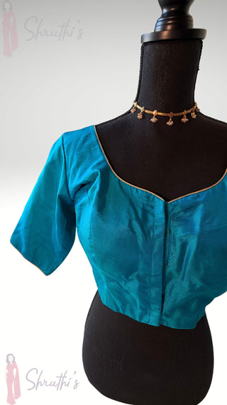 Peacock Blue plain silk blouse stitched blouse online usa silk blouses ready to wear online shopping blouse online