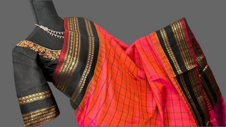 Pink  Gadwal handwoven silk saree with embroidered stitched blouse