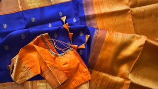 Orange and blue saree kanjivaram silk saree online usa pure kanchi pattu saree indian bridal saree online usa