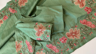 Green soft silk pure embroidered silk handwoven  blouse border for indian wedding usa