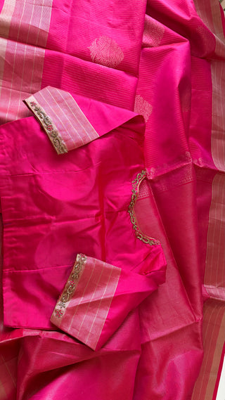 Pure Soft Silk Saree pink silk saree with embroidered  Stitched Blouse Indian Saree Online USA Ready to Ship Saree Online USA Easy Drape