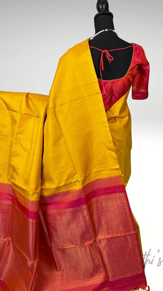 Pure Kanjivaram Handloom silk saree yellow to pink pure zari  Muhurtam Wedding Saree with ready to wear ship Blouse Online USA