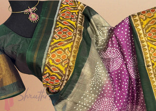 Pure Bandhej Patola Silk Saree pure silk saree silk finish with stitched blouse Partywear pooja wear ready to ship Saree USA