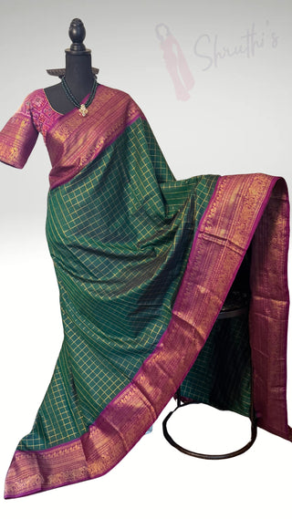 Pure Handloom Twill weave  kanjivaram silk saree pure antique zari weave  online ikat twill weave stitched blouse one of a kind elegant easy drape twill silk saree online shopping
