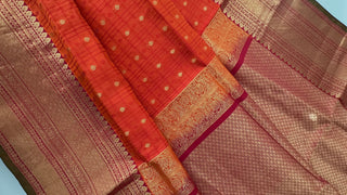 Pure Orange  Handwoven kanjivaram silk saree online pure handwoven red kanjivaram silk saree easy drape red saree Indian bride bridal saree