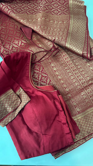 Red Georgette Beneras silk saree with stitched blouse  online shopping