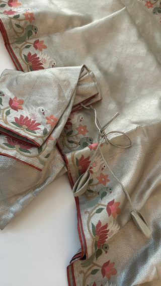 Pure silver zari silk brocade  silk pure embroidered silk handwoven