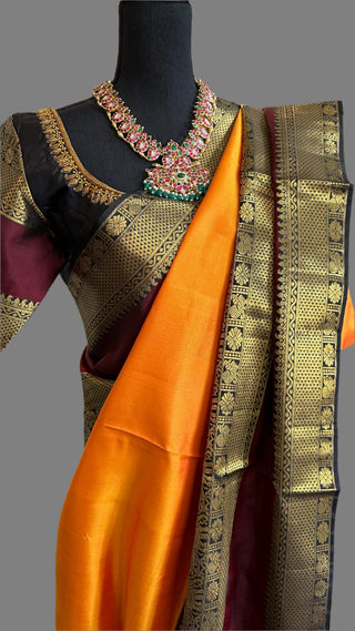 Yellow kanjivaram silk saree blouse embroidered blouse pure zari indian wedding engagement silk saree online usa