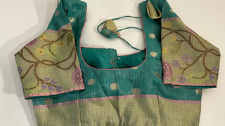 Teal Tissue Zari Kota Silver zari Readymade Blouse with Ready to Ship Online USA