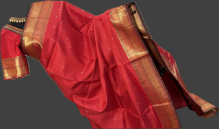 Pure kanchi red small checks butta kanjivaram silk saree with prestitched blouse