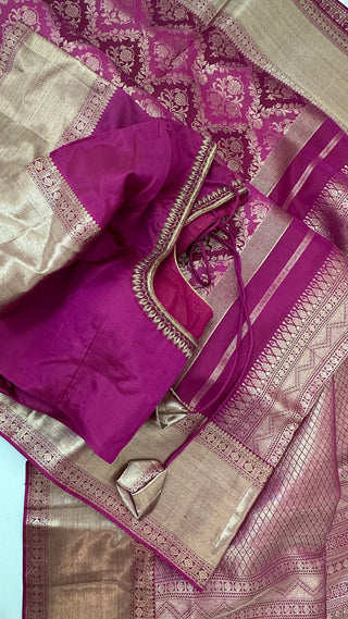 Brocade kanjivaram silk saree online USA Indian wedding traditional maroon kanchi pattu saree beneras kanjivaram with stitched blouse online shopping latest silk muhurtam pattu telugu brides 