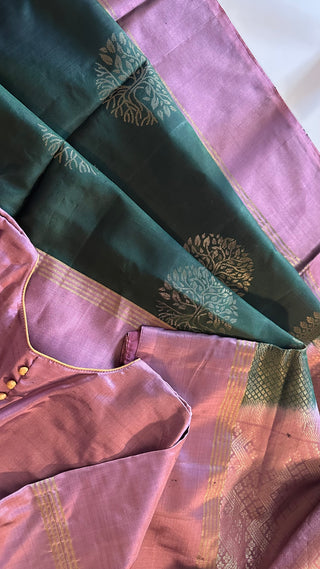 Bottle Green pure  soft silk saree  zari and hand embroidered blouse