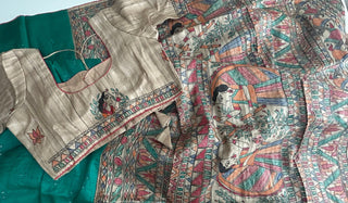 Tussar silk saree with madhubani prints online usa 