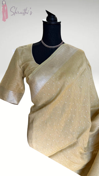 Pastel Pure Handloom beneras weave in linen pure silver zari pastel yellow  saree linen saree online usa