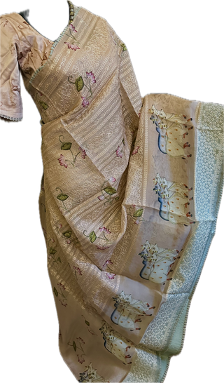 Pichwai Print Organza saree mauve with prestitched blouse- party wear Organza