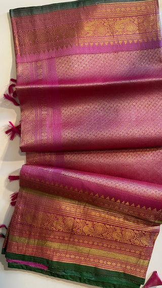 Lavender Gadwal handwoven silk saree with stitched blouse online