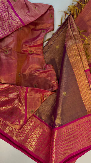 Tissue kanjivaram silk saree with stitched Indian wedding muhurtam silk bridal blouse online shopping usa