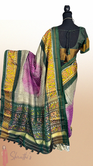 Pure Bandhej Patola Silk Saree pure silk saree silk finish with stitched blouse Partywear pooja wear ready to ship Saree USA