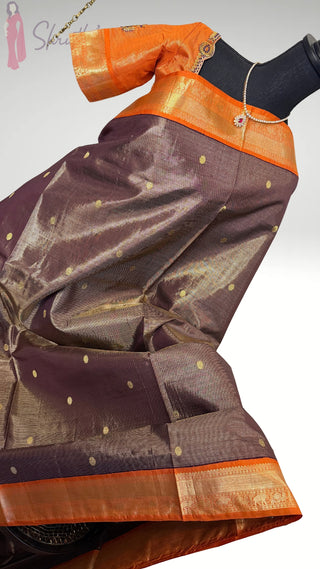 Pure Handloom kanjivaram Shades of Beautiful chocolate brown to Orange vaira oosi kanchi pattu saree fine embroidered blouse weave kanchi pattu bridal