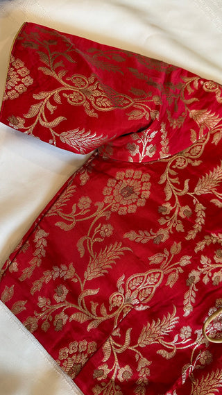 Pure Red Brocade silk blouse readymade silk blouse ready to ship USA