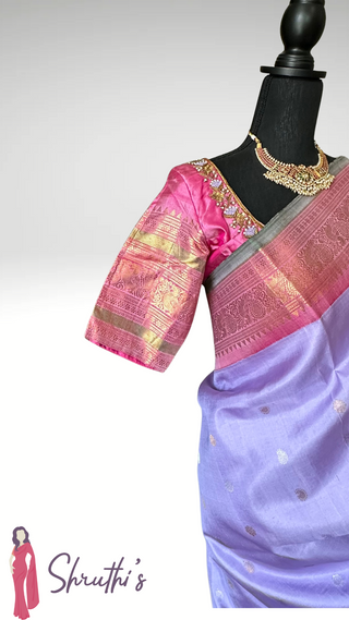 Lavender Gadwal handwoven silk saree with stitched blouse online