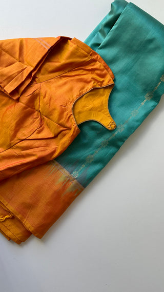 Teal mustard soft silk saree online usa
