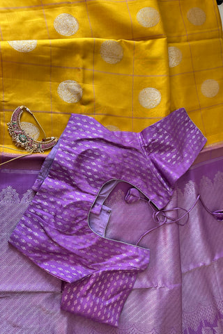 Yellow Lavender pure handwoven kanchi pattu saree with blouse