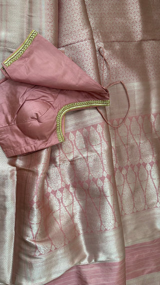 Benerasi Mauve Pure Pastel Katan silk saree online shopping with prestitched blouse