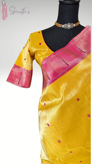 Tissue Paithani silk saree online usa paithani sarees usa comes with embroidered stitched blouse