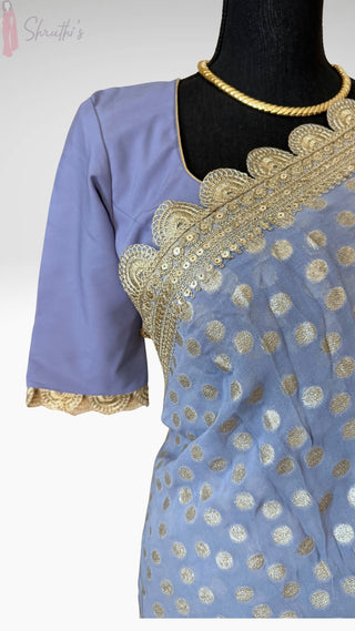 Lavender Partywear georgette saree digital print with prestitched blouses