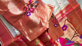 Tissue Paithani silk saree online usa paithani sarees usa comes with stitched blouse