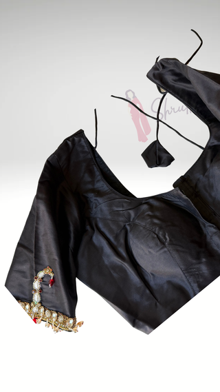 Pure handloom silk black  blouse readymade embroidered  blouse stitched ready to ship USA