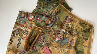 Handpainted saree Indian Pen Kalamkari saree online usa with stitched blouse Partywear saree
