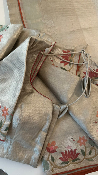Pure silver zari silk brocade  silk pure embroidered silk handwoven