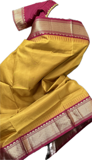 Pure   kanjivaram mustard  silk saree with prestitched blouse