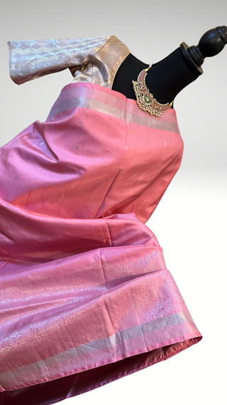 Pastel Pink pure silver zari soft silk saree  zari and hand embroidered blouse