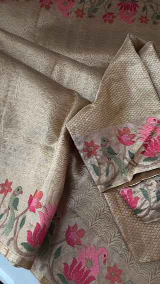 Bridal gold tissue zari silk brocade saree silk pure embroidered silk handwoven