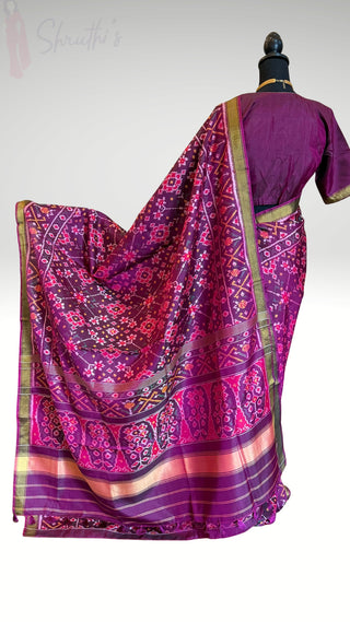 Pure Patola Silk Saree ikat blouse stitched blouse Partywear pooja wear ready to ship Saree USA altered to fit