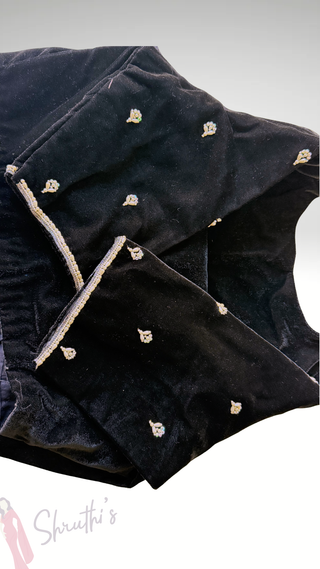 Pure Velvet Embroidered Black Readymade Blouse with Pearls Ready to Ship Online USA