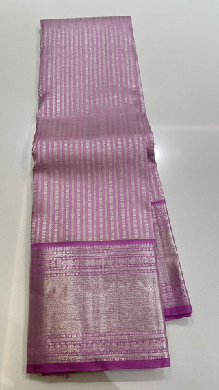 Pure Handloom Kanjivaram Pastel Lavender silk saree silver zari online stitched blouse brocade  blouse  one of a kind elegant easy drape  silk saree online shopping