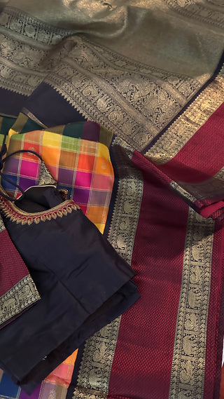 Finest checks pallum paluzhamum kanchi pattu saree fine weave kanchi pattu bridal pure zari