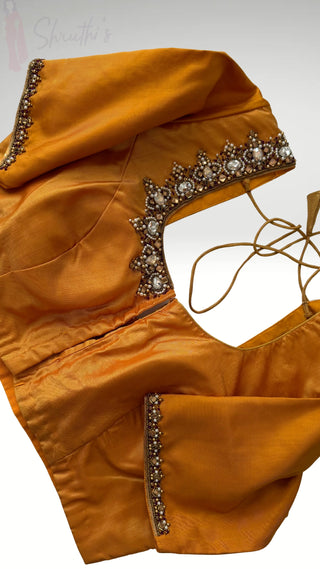 Mustard Gold Gemstone Embroidered silk blouse stitched blouse online usa silk blouses ready to wear online shopping blouse online