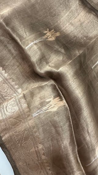 Pure Greyish BrownDouble Tissue beneras soft organza silk saree with blouse online shopping usa